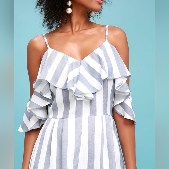 Lulus- Blue&White Striped Romper - Picture 2 of 8